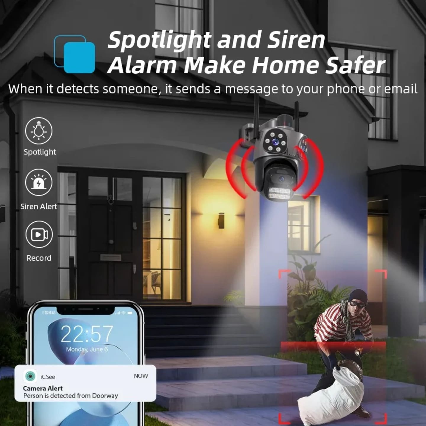 4G PTZ kamera sa alarmom, sirenom i detekcijom pokreta