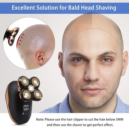 Detaljan prikaz glave 5D elektricnog brijaca sa pet rotirajucih seciva za temeljno brijanje.