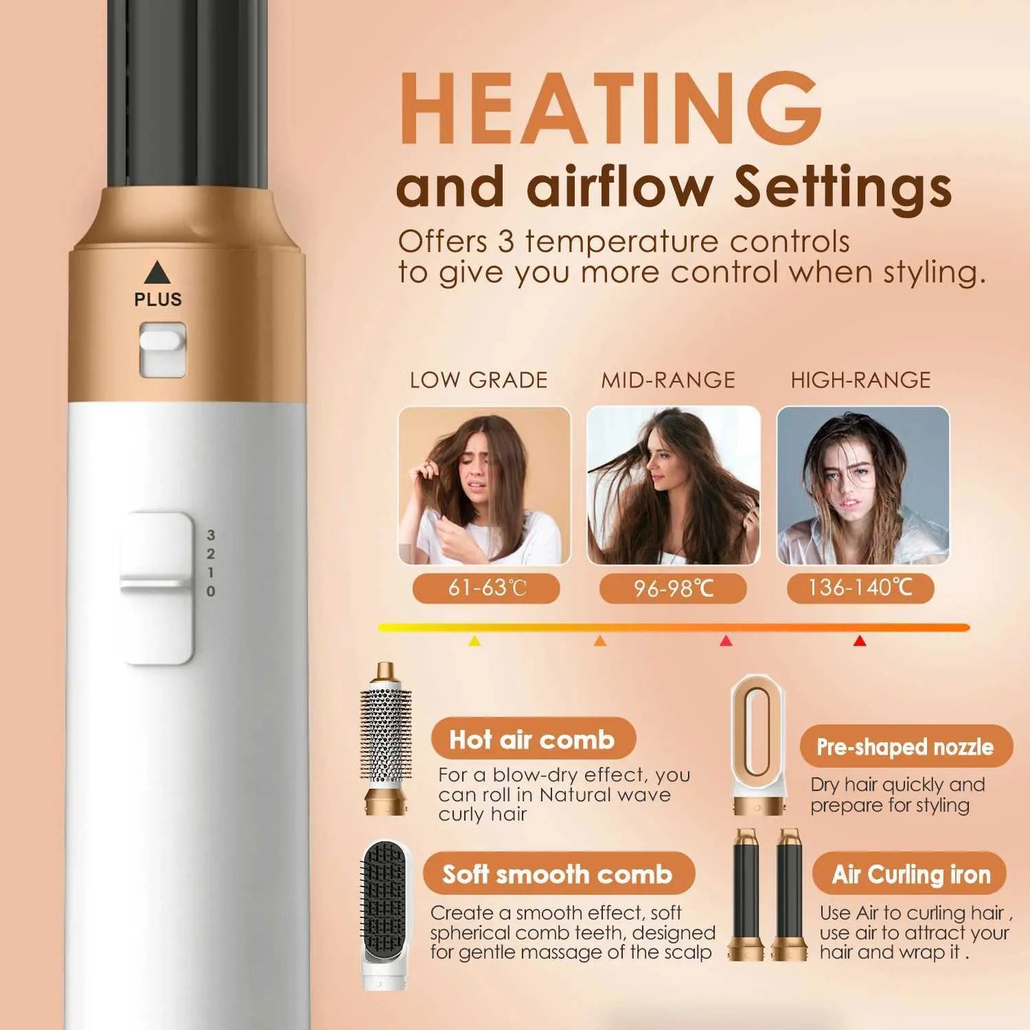 5u1 air styler za kosu podešavanje temperature i protoka vazduha za različite tipove kose