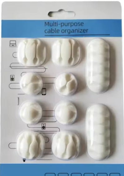 Pakovanje belih multi-purpose drzaca za kablove. Prakticno resenje za organizaciju kablova u kuci ili kancelariji.