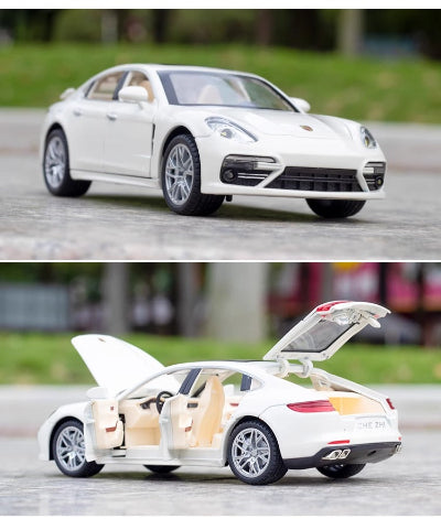 Model automobila Porsche Panamera bela boja prednji pogled vrata hauba gepek se otvaraju