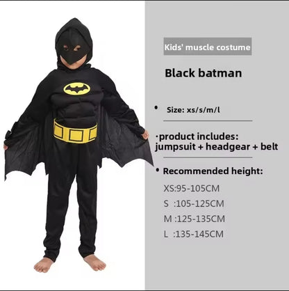 Black Batman kostim za decu dostupan u vise velicina S M L za visinu od 105cm do 135cm odlican za igru i maskenbal