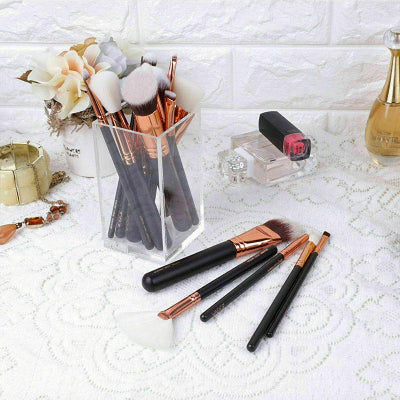 Profesionalne cetkice za sminkanje set u akrilnom drzac rose gold crne drske pribor za sminku premium kvalitet