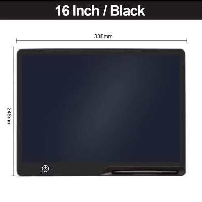 Detaljan prikaz decije LCD table za crtanje 16 inc u crnoj boji sa prikazanim dimenzijama 335mm x 225mm