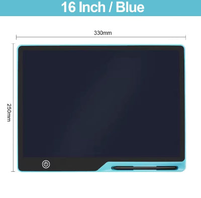 Detaljan prikaz decije LCD table za crtanje 16 inca u plavoj boji sa prikazanim dimenzijama 335mm x 225mm