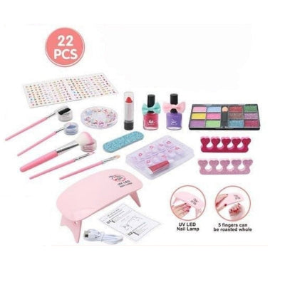 Deciji set za nokte sa UV LED lampom lakovima sminkom 22 komada profesionalni pribor igracka za devojcice manikir