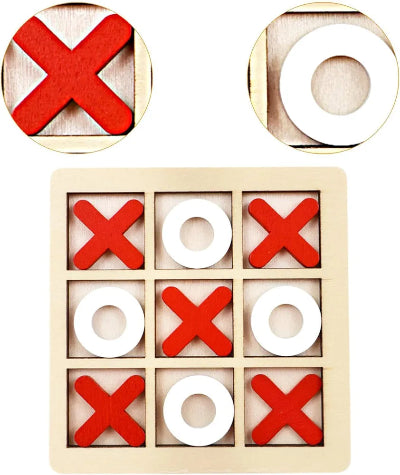 Detaljan prikaz Iks Oks komada crvenih Iks i belih O tokena Drveni delovi igre kvalitetne izrade Eko materijal Strateško planiranje