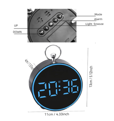 Digitalni budilnik retro dizajn LED displej sa plavim brojevima alarm funkcije snooze svetlo za nocno koriscenje