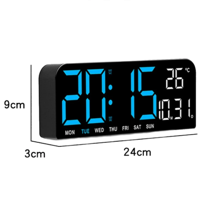 Dimenzije digitalnog LED sata 24cm sirina zidni i stoni sat sa prikazom temperature i datuma