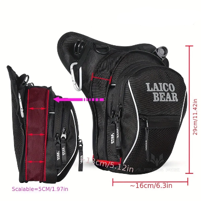 Prikaz dimenzija torbe za nogu zapremina idealna za motoriste