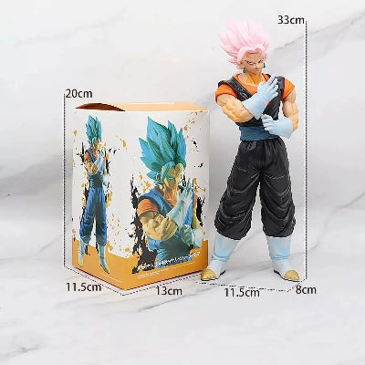 Akciona figura Vegito visoka 20 cm prikazana pored kutije sa dimenzijama idealan poklon za fanove Dragon Ball