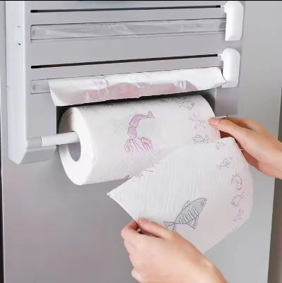 Praktican drzac za kuhinjske ubruse, alu foliju i providnu foliju. Zidni organizator za kuhinju, olaksava koriscenje.
