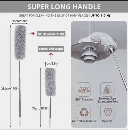 Ekstra dugacak cistac prasine, teleskopska drska, 360 rotirajuca glava, mikrofiber cistac za visine, izdrzljiv perac prasine.