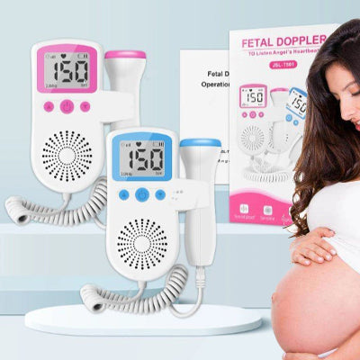 Trudnica koristi fetalni dopler JSL-T501 za slusanje srcanog ritma bebe-najbolji poklon za trudnice-rozi i plavi model