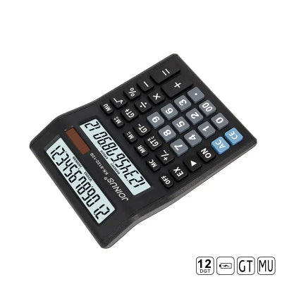 Crni kalkulator sa ergonomskom tastaturom. Lako kucanje brojeva, precizan za finansije i racunovodstvo.
















