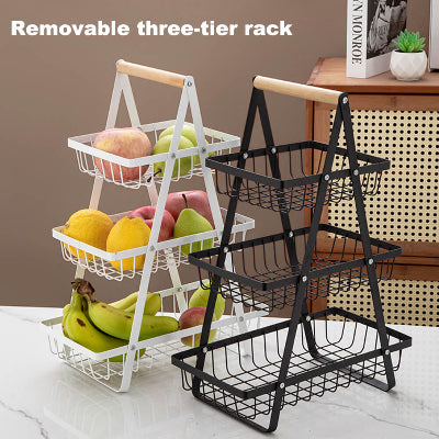 Prikaz stalka za voce u beloj i crnoj boji. Moderni dizajn, lako se uklapa u svaki enterijer.