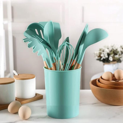 Kuhinjski set pribor silikon drvo 12 delova - Azijashop