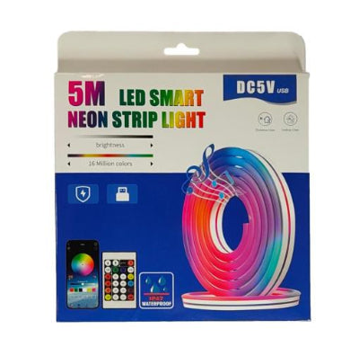 Pametna 5M LED neon traka svetla, USB napajanje, 16 miliona boja, daljinski i aplikacija, vodootporna IP67, idealno za kucnu dekoraciju, atmosferu, rasveta.