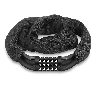 Crni lanac za zakljucavanje bicikla sa sifrom. Sigurnosni katanac za zastitu bicikla od kradje.