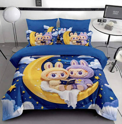 Deciji Luksuzni set posteljine zeka zec na mesecu plave boje zvezde oblaci. Jorgan prekrivac za deciju sobu bajkovit dizajn.