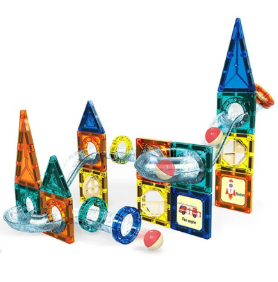 Magnetne kocke za decu sa stazom za loptice, edukativna igračka, set za gradnju, konstruktor za razvoj motorike, poklon za decake devojcice.