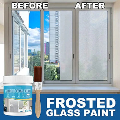 Prikaz efekta Frosted Glass Paint boje za staklo 'pre i posle' nanosenja. Idealno za kupatila i poslovne prostore.
