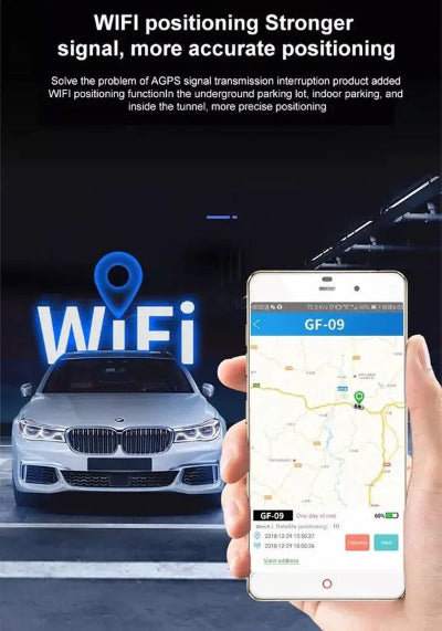 GPS lokator GF-09 sa WiFi pozicioniranjem-jaci signal-precizno pracenje u podzemnim garazama i tunelima-prikaz mape na mobilnom telefonu