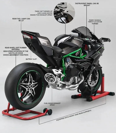 Model motora Kawasaki H2 maketa Detaljne funkcije meke gume svetla na modelu i zvucni efekti