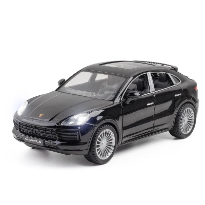 Crni model automobila Porsche Cayenne igracka metalni diecast model SUV sa funkcionalnim prednjim i zadnjim svetlima
