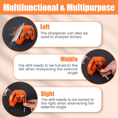 Multifunkcionalni oštrač za burgije koji se koristi i za oštrenje noževa kuhinjskih alata i za podešavanje spoljnog ugla