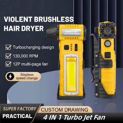 Snažan bezcetkicni mini fen za kosu i turbo duvac snage 130 000 obrtaja u minuti profesionalni 4 u 1 prenosivi alat