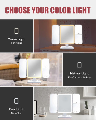 Ogledalo za sminkanje sa tri opcije boje svetla: toplo, hladno i prirodno. Prilagodjeno razlicitim uslovima osvetljenja.