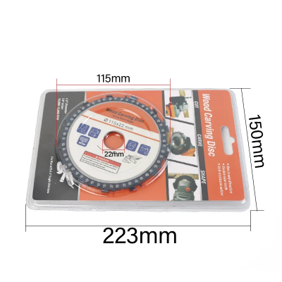 Dimenzije pakovanja za brusni disk sa lancem za drvo 115 mm 150x223 mm informativni prikaz pakovanje