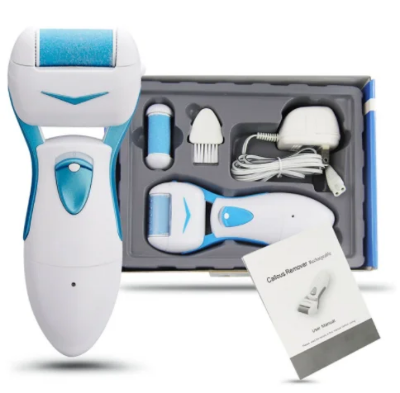 Kompletan set elektricna turpija za pedikir i pete u kutiji sa rezervnim rolerima dodacima za poliranje i uputstvom za upotrebu.