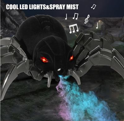 Crni RC pauk robot sa kul LED svetlima i sprej maglom. Igracka daljinski upravljan pauk sa zvukom i dimom.