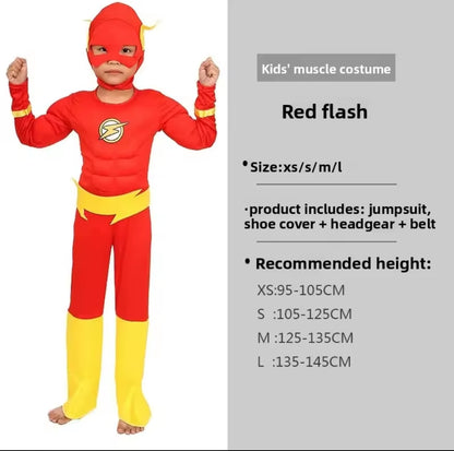 Red Flash kostim za decu misicavi sa kapom i placem kompletan set za maskembal razlicite velicine brza isporuka kostimi