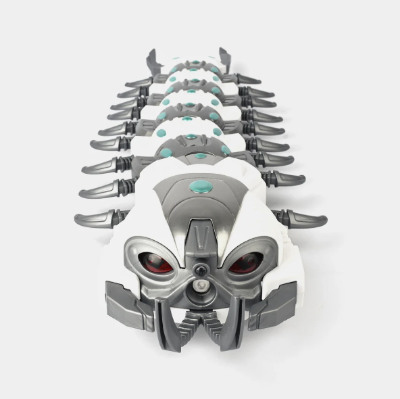 Detalj glave robota stonoge sa crvenim LED svetlima Realistican izgled kretanje na daljinski