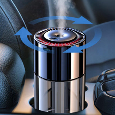 Prikaz rotacije uredjaja za ravnomernu distribuciju pare magle i etericnih ulja po kabini automobila difuzer