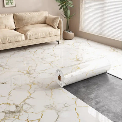 Samolepljiva folija za pod beli mermer sa zlatnim dezenom PVC obloga za podove dnevne sobe