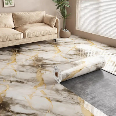 Samolepljiva folija za pod tamni sivi mermer sa zlatnim zilama Luksuzni izgled poda Pvc obloga