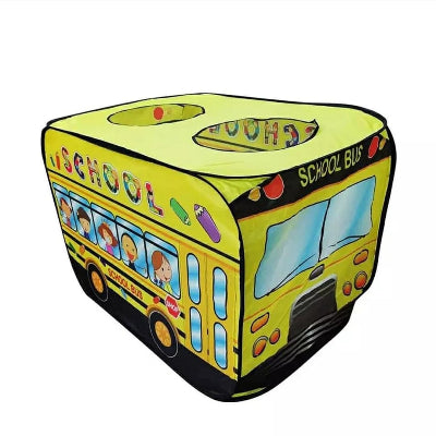 Deciji sator kucica u obliku školskog autobusa zute boje za igru u sobi i dvoristu