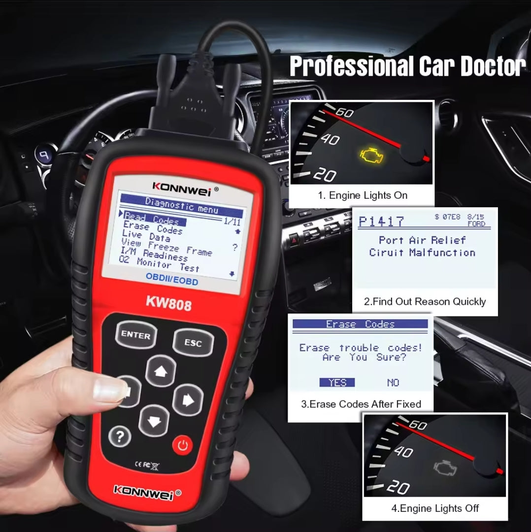 Univerzalna dijagnostika za auto OBDII/EOBD 808 KWHS - Azijashop