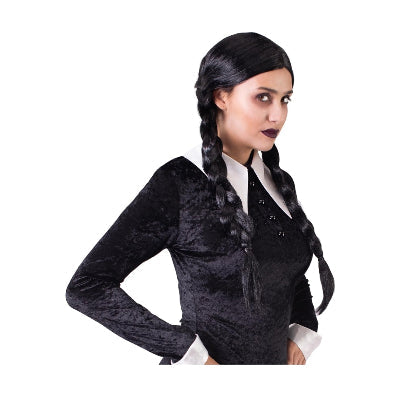 Crna perika sa pletenicama za kostim