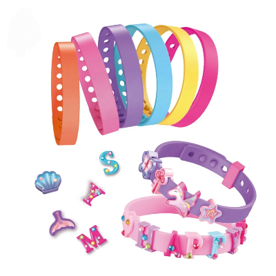 Set za izradu narukvica sa tračicama i perlama Roze plava narandzasta boja Kreativna radionica za devojčice Napravi sama nakit