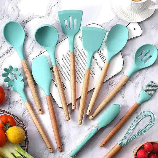 Kuhinjski set pribor silikon drvo 12 delova - Azijashop