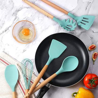 Kuhinjski set pribor silikon drvo 12 delova - Azijashop