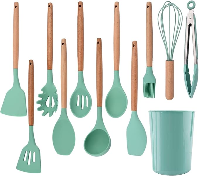Kuhinjski set pribor silikon drvo 12 delova - Azijashop