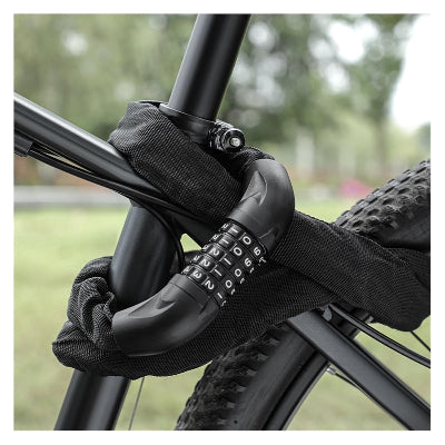 Prikaz kako se koristi sigurnosni lanac za zakljucavanje bicikla za ram. Jednostavan za montazu i koriscenje.