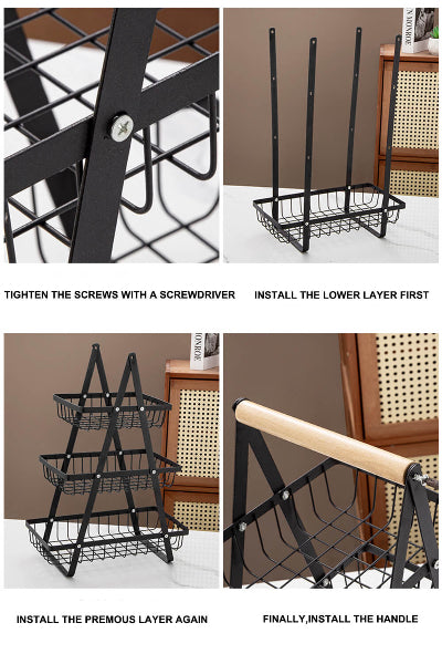  Prikaz sklapanja i rasklapanja stalka za voce. Stedljiv prostor, jednostavno odlaganje.