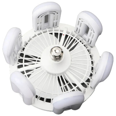Sklopivi ventilator sa integrisanom lampom, kompaktan i prenosiv, stedi prostor u domu.